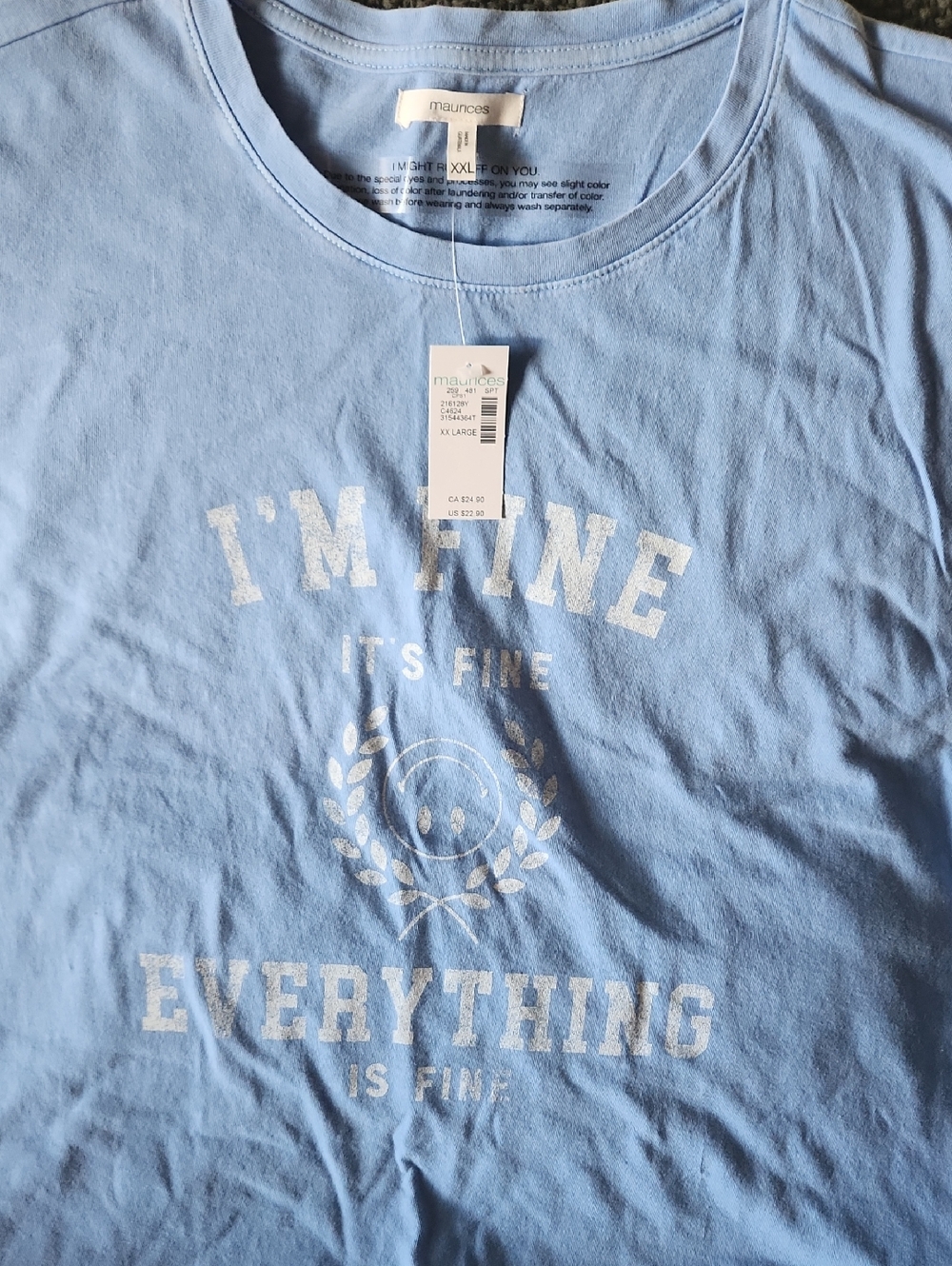 Maurices Light Blue Men's Graphic Tee with White Print